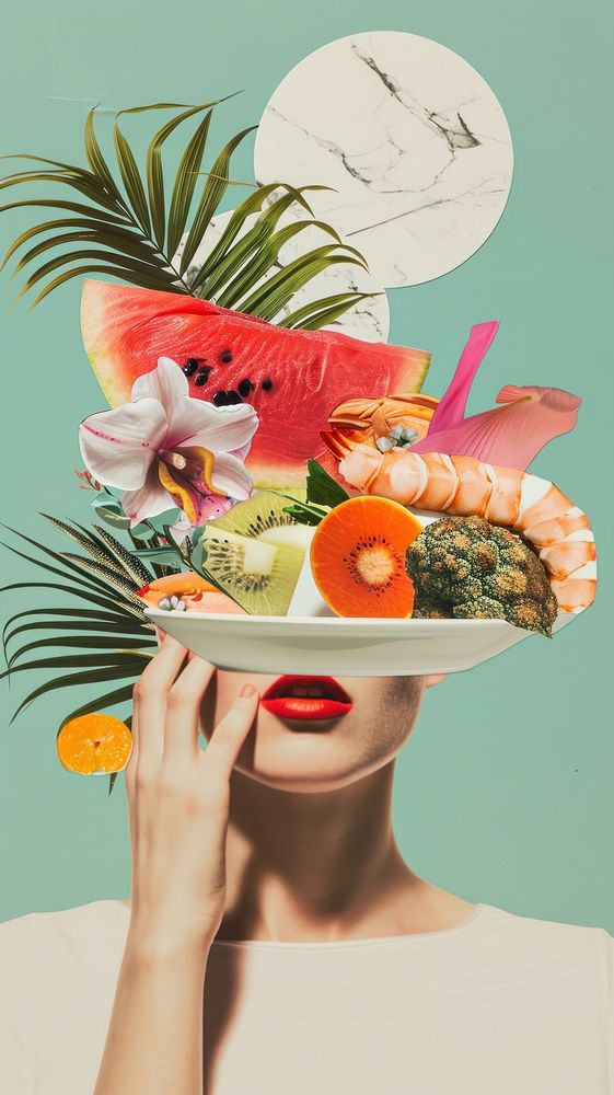 Collage Retro dreamy dining fruit plant food.