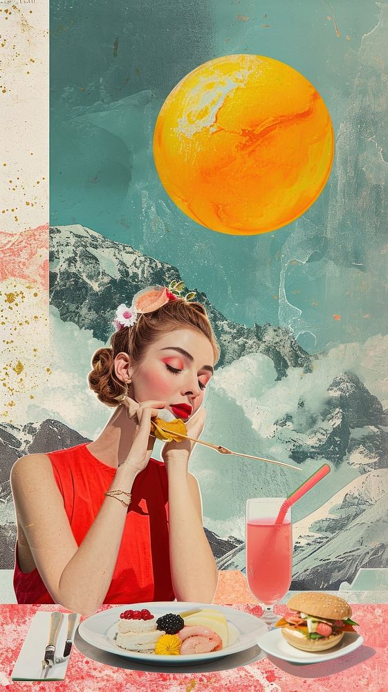 Collage Retro dreamy dining eating food refreshment.