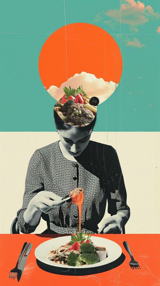Collage Retro dreamy dining poster adult fork.