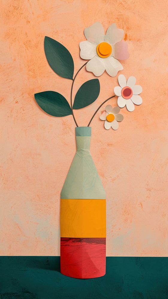 Collage Retro dreamy flower vase art painting nature.