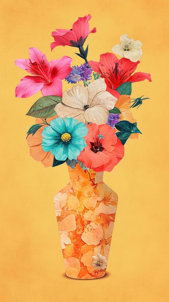 Collage Retro dreamy flower vase art petal plant.