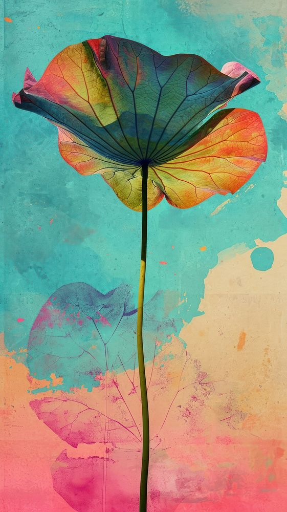 Collage Retro dreamy lotus leaf art painting flower.