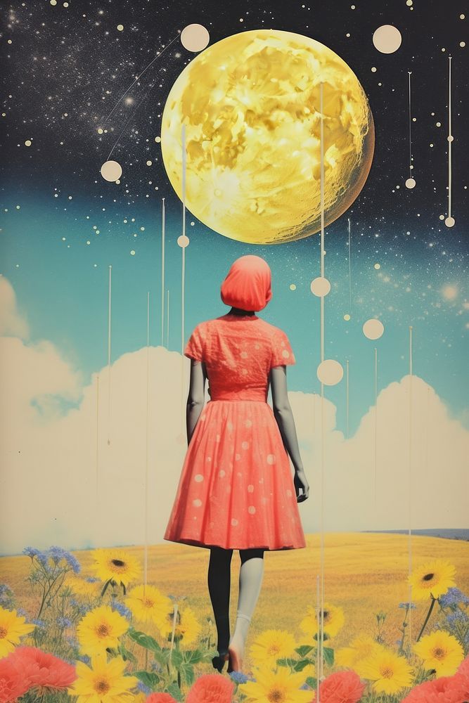 Collage Retro dreamy of Lifestyle astronomy art outdoors.