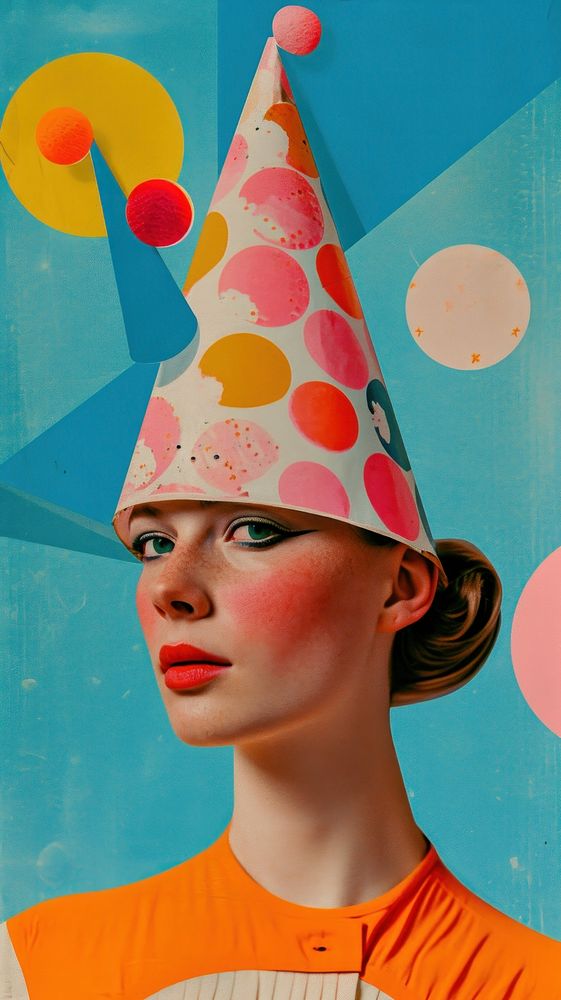 Collage Retro dreamy party hat fun representation celebration.