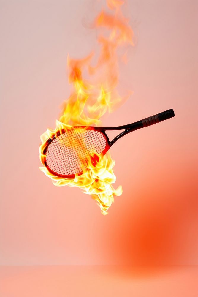 Minimal photography of a Burning tennis racket fire burning sports.