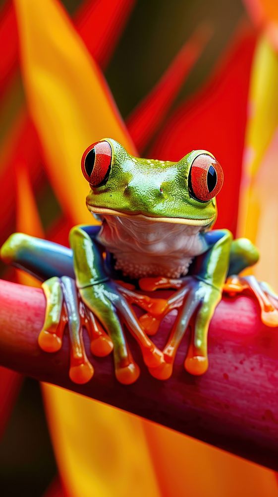 Frog on a heliconia plant amphibian wildlife animal.