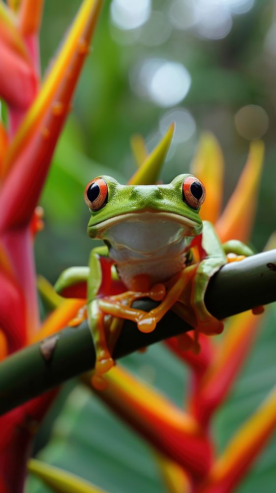 Frog on a heliconia plant amphibian wildlife reptile.