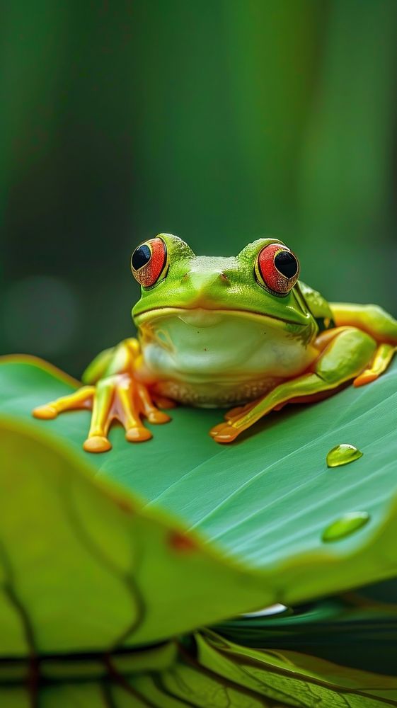 Frog on a lotus leaf amphibian wildlife reptile.