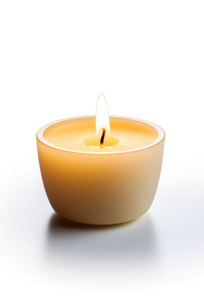 Tea light candle fire white background illuminated. AI generated Image by rawpixel.