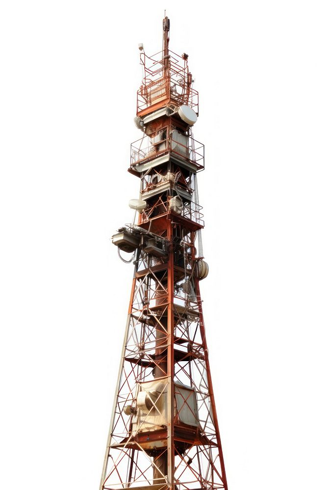 Cutout of a metallic telecom tower architecture white background broadcasting. AI generated Image by rawpixel.