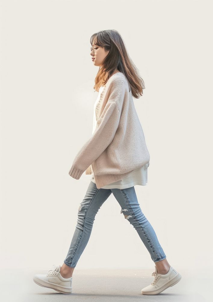 Girl sweater walking person.