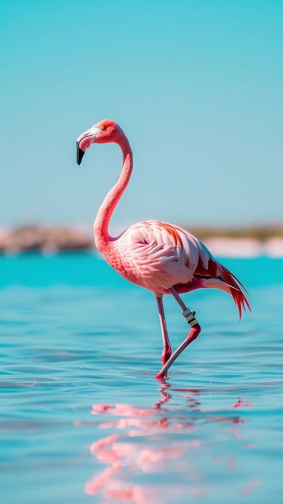 Pink african flamingo walking animal sunny bird.