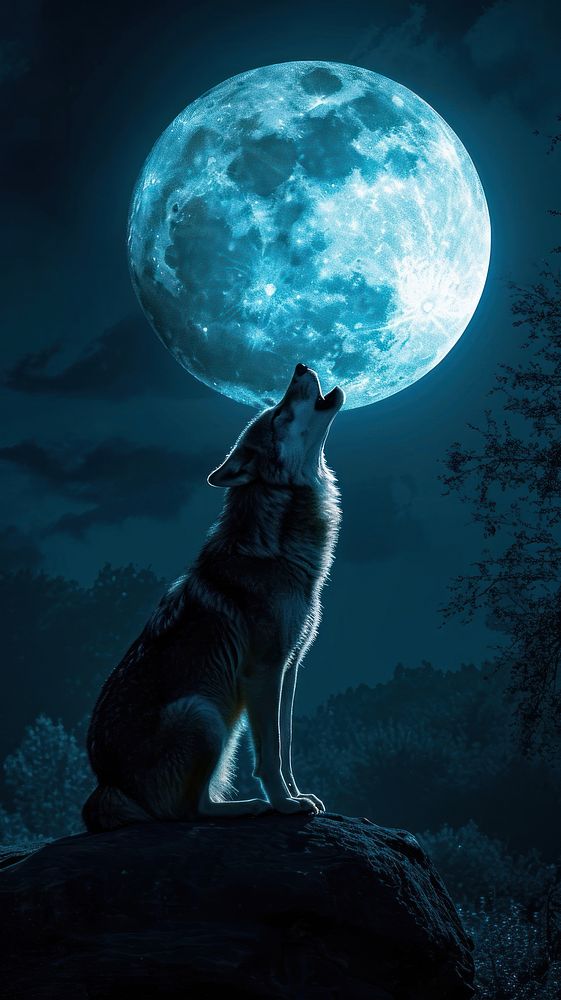 Wolf howls at full moon nature astronomy outdoors.