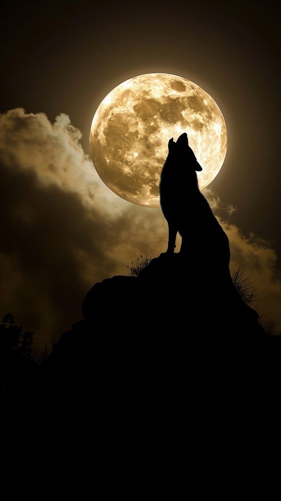 Wolf howls at full moon silhouette astronomy outdoors.