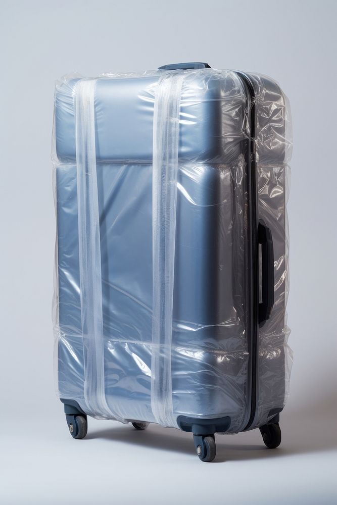 Plastic wrapping over a luggage suitcase furniture packing.