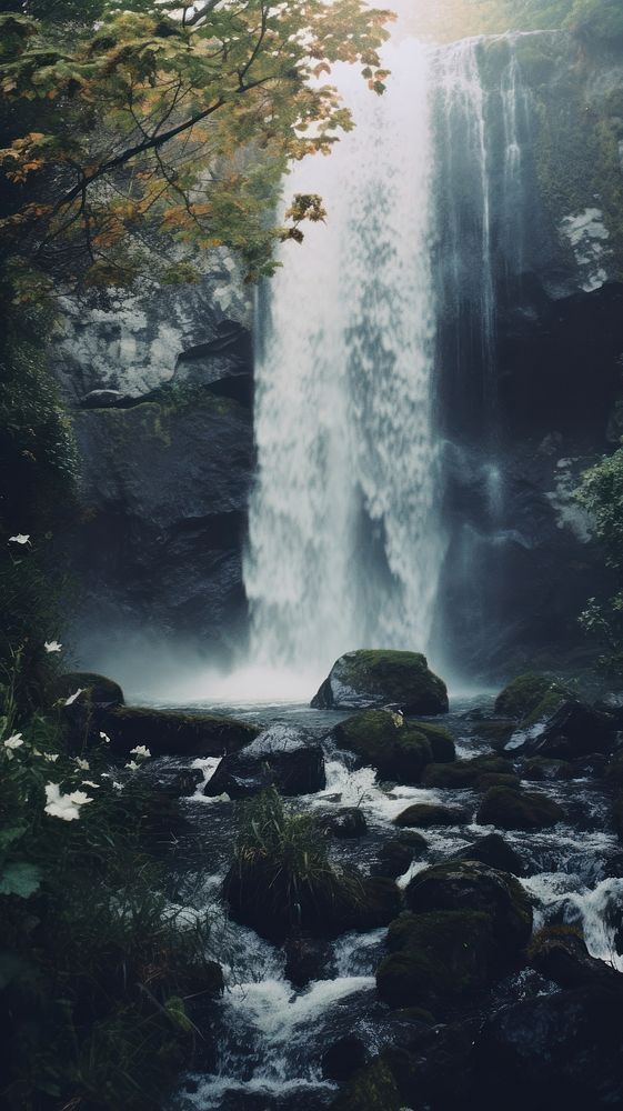  Waterfall landscape outdoors woodland. AI generated Image by rawpixel.
