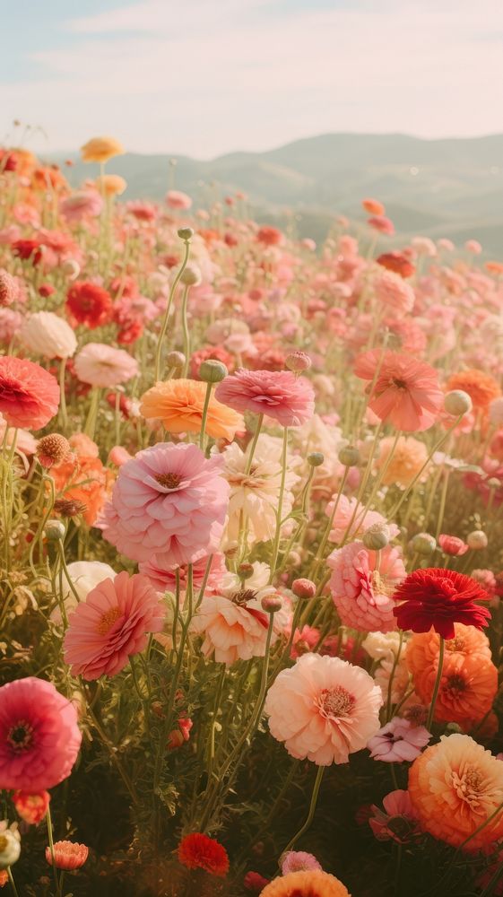 Flower field landscape outdoors blossom. AI generated Image by rawpixel.