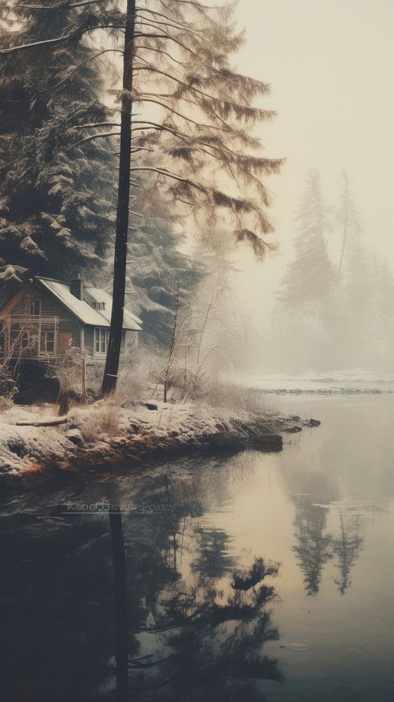 Lake in winter architecture landscape building. AI generated Image by rawpixel.