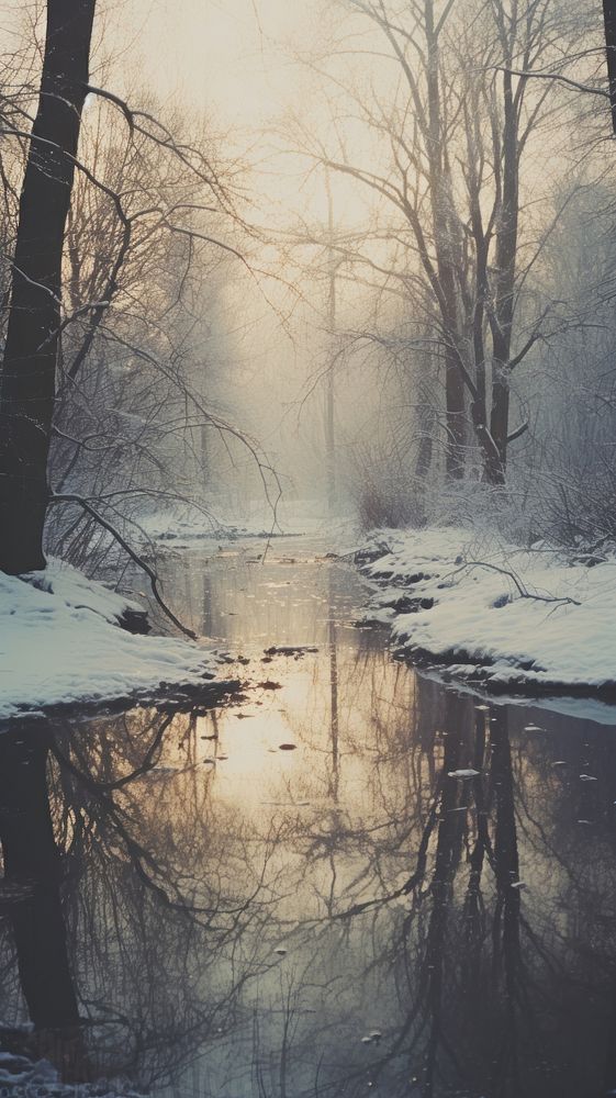  Pond in winter outdoors woodland nature. AI generated Image by rawpixel.