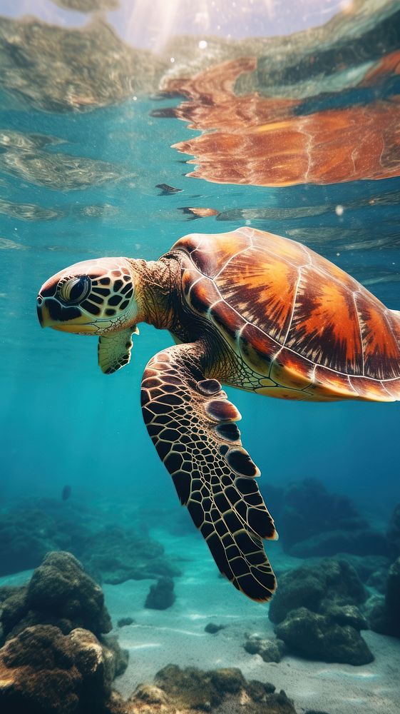  Sea turtle underwater outdoors reptile. AI generated Image by rawpixel.