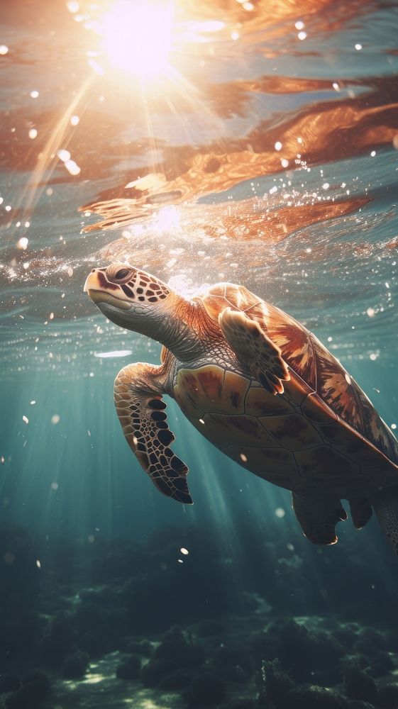  Sea turtle sunlight outdoors reptile. AI generated Image by rawpixel.