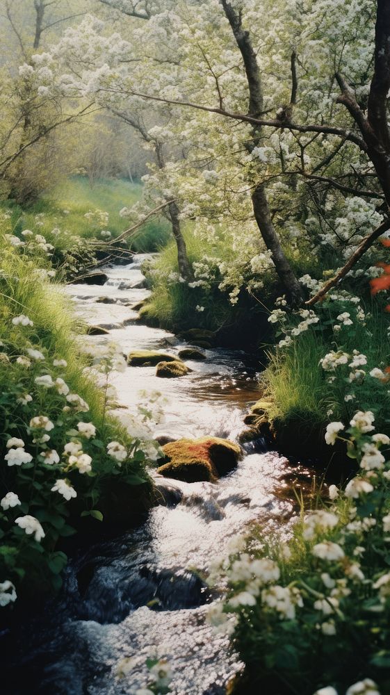  Stream in spring wilderness vegetation landscape. AI generated Image by rawpixel.