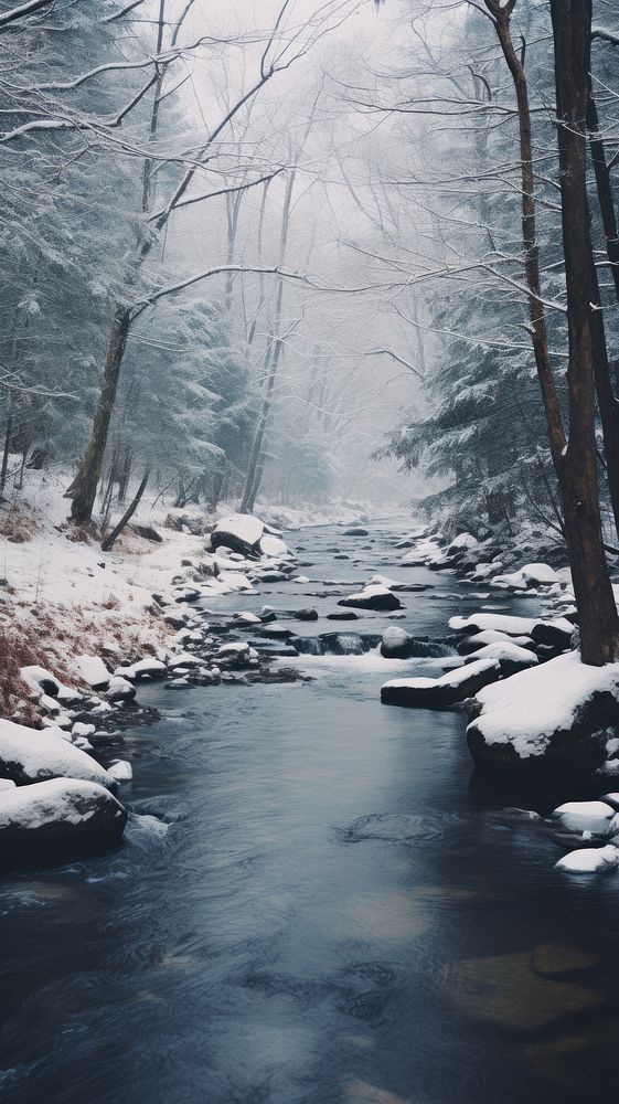 Stream in winter landscape outdoors woodland. AI generated Image by rawpixel.