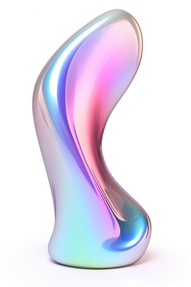 Curve shape iridescent white background sculpture abstract.