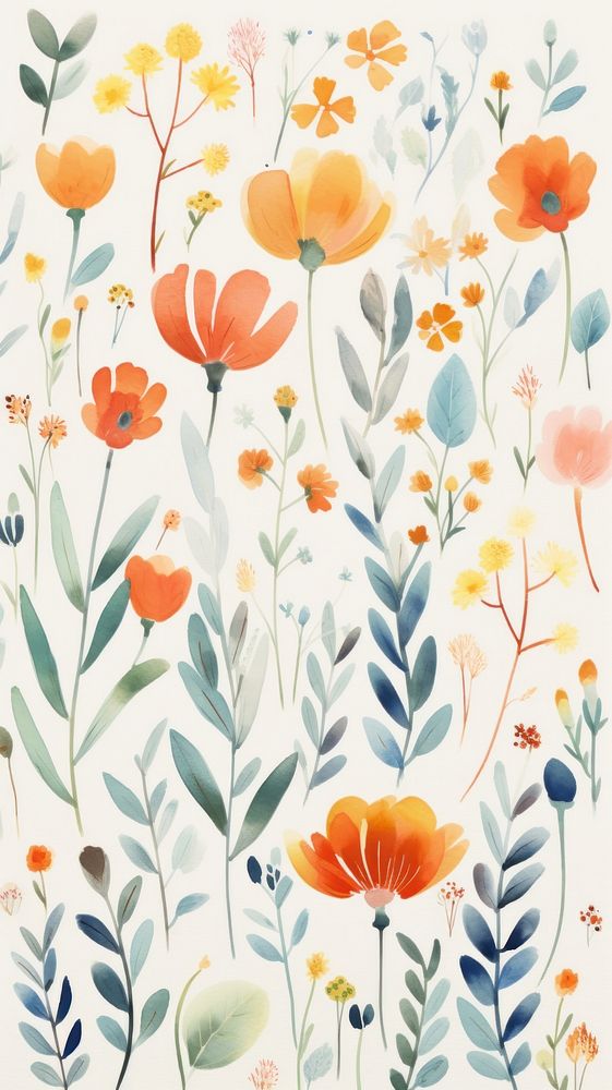 Watercolor of minimal flowers pattern painting plant.