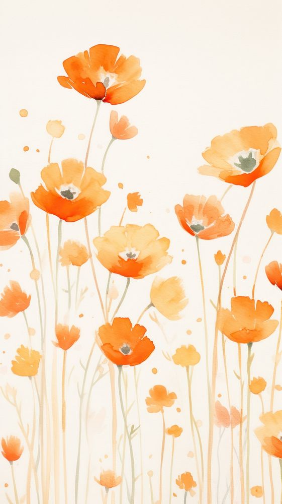Watercolor of orange flowers pattern painting poppy.