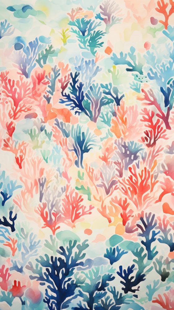 Watercolor of a coral reef pattern painting nature.