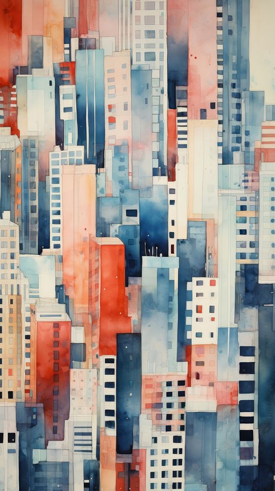 Watercolor of a city architecture metropolis cityscape.