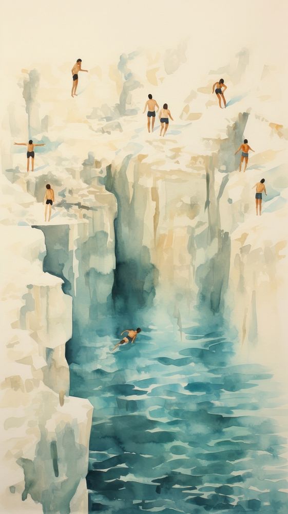 Watercolor of a cliff outdoors painting nature.