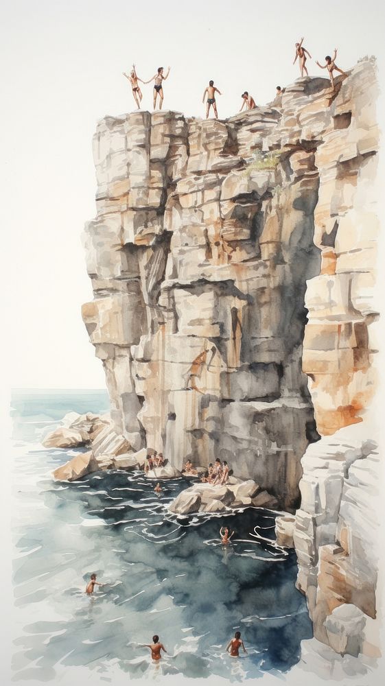 Watercolor of a cliff outdoors nature rock.