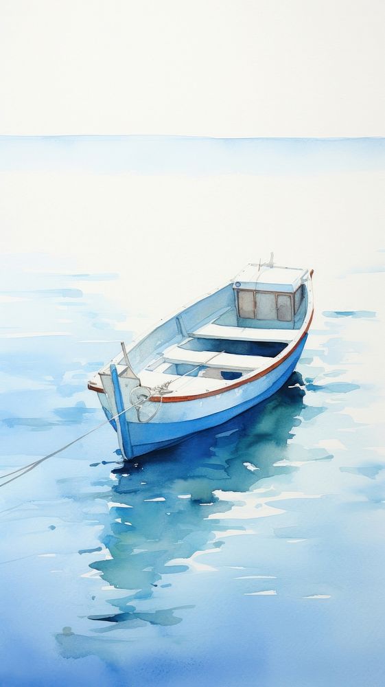 Watercolor of a boat in a sea watercraft sailboat vehicle.