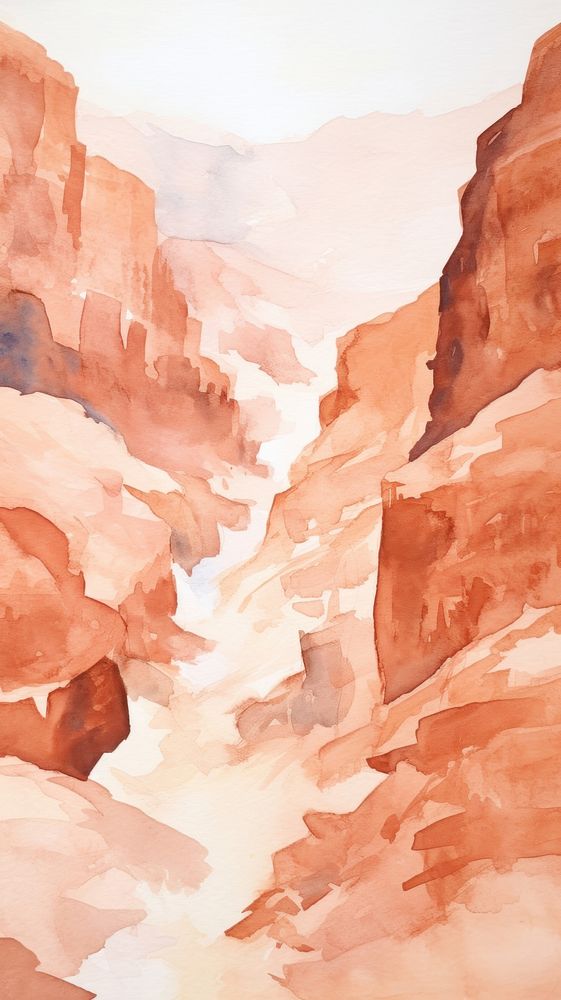 Watercolor of a grand canyon mountain nature valley.