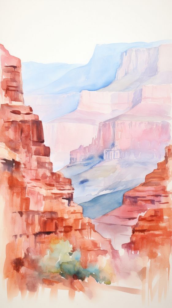 Watercolor of a grand canyon mountain outdoors painting.