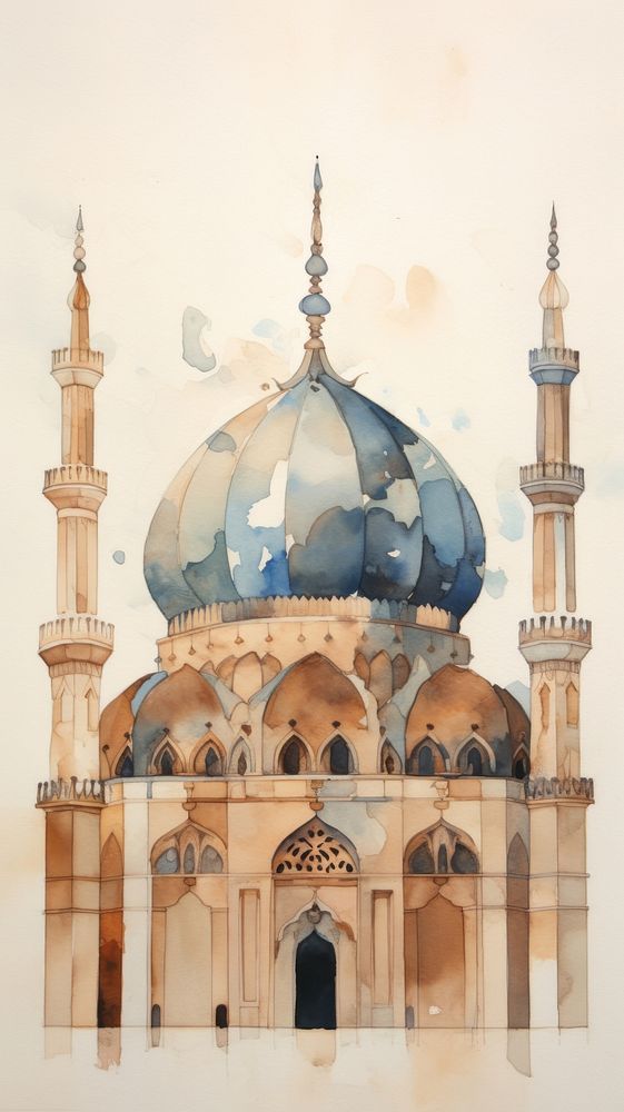 Watercolor of a mosque architecture building pattern.