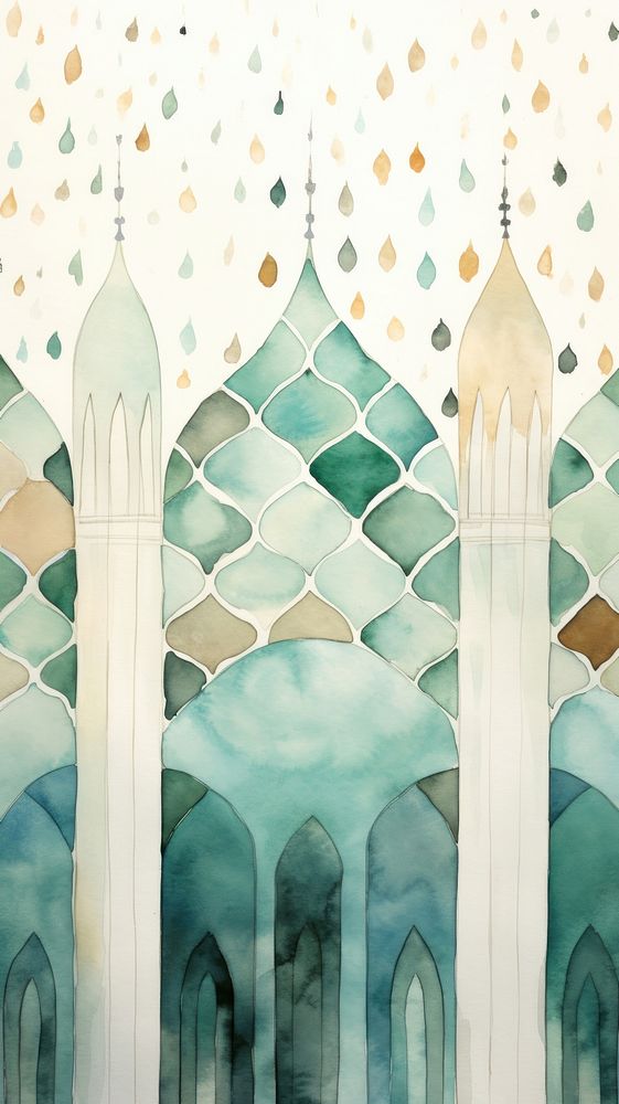 Watercolor of a mosque architecture building pattern.