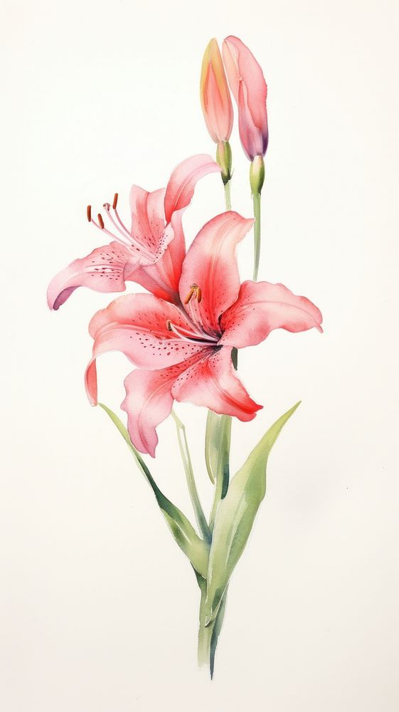 Watercolor of a single lilly blossom flower petal.