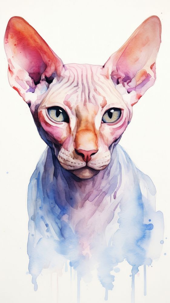 Watercolor of a sphynx cat animal mammal pet.