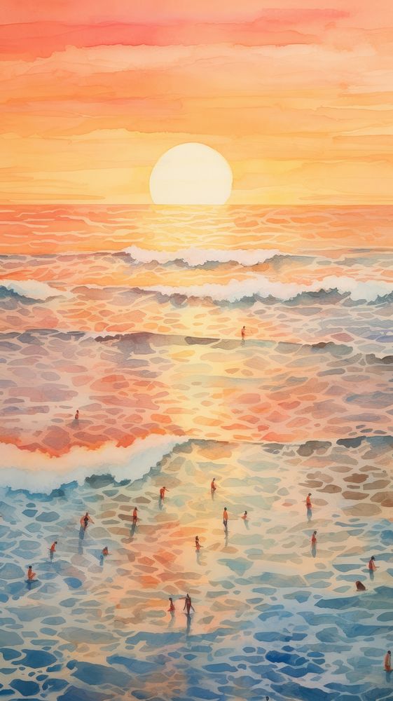 Watercolor of a sunset beach outdoors painting.