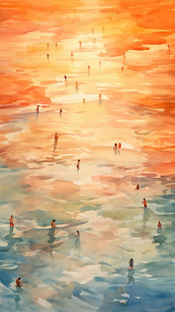 Watercolor of a sunset swimming painting outdoors.