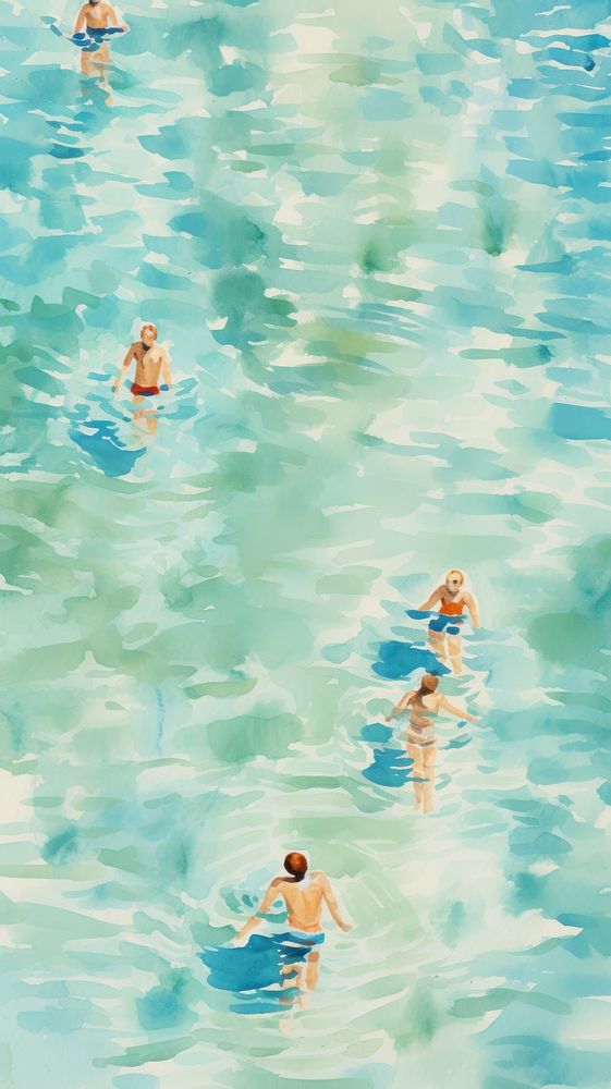 Watercolor of a swimming pool outdoors swimwear sports.