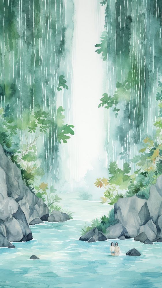 Watercolor of a waterfall outdoors painting nature.