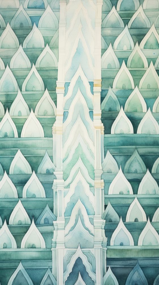 Watercolor of a temple architecture pattern backgrounds.