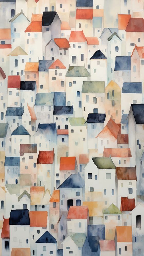 Watercolor of a village pattern art architecture.