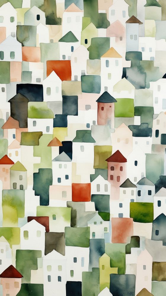 Watercolor of a village pattern art architecture.