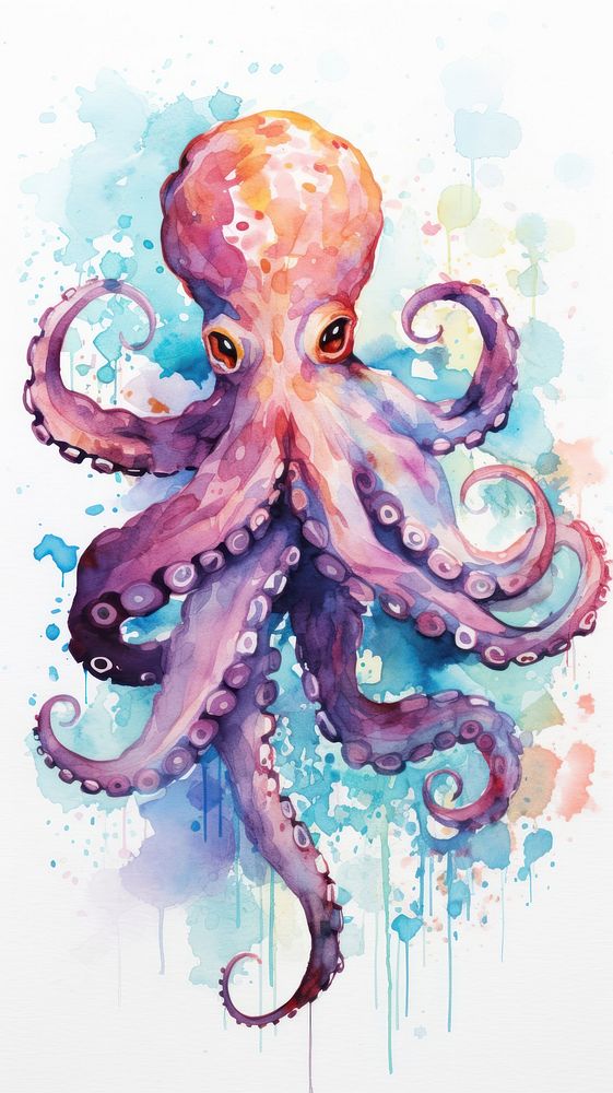 Watercolor of an octopus animal invertebrate transparent.