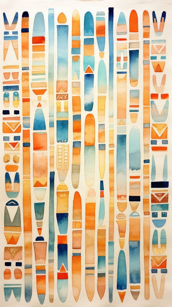 Watercolor of an Egyptian culture pattern art arrangement.
